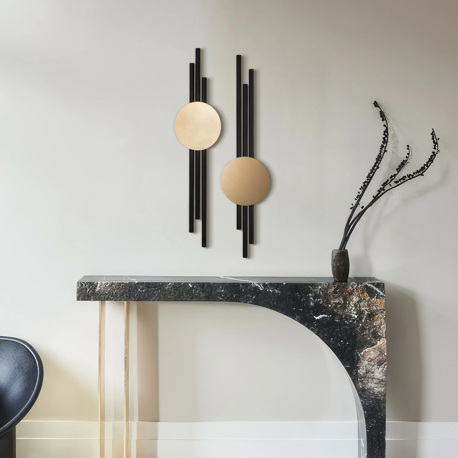 Aksesor dekorativ metalik për mur Wallity, vija antike, set - APT799