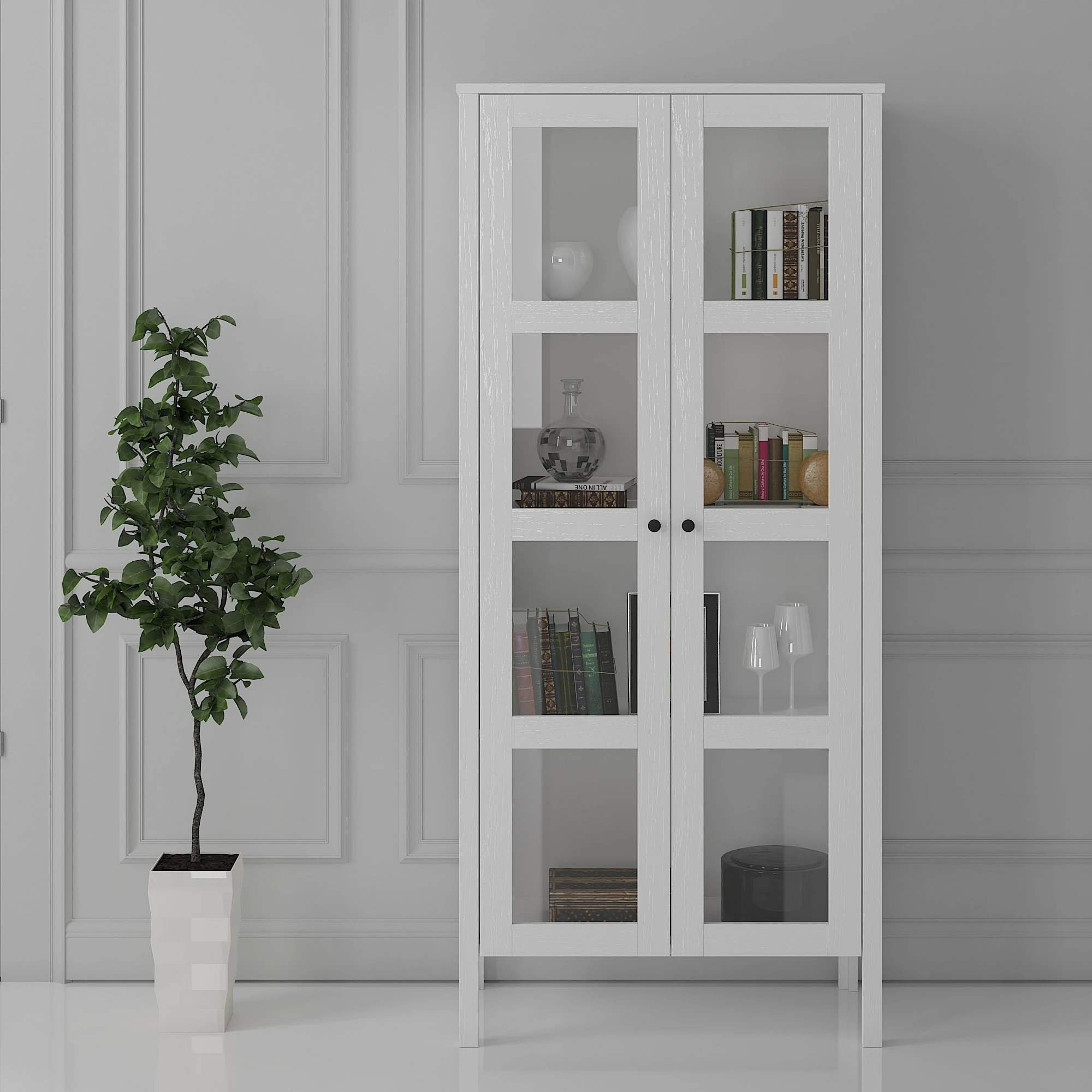 Raft librash Hanah Home, FRN-10032, ngjyrë druri dhe e bardhë