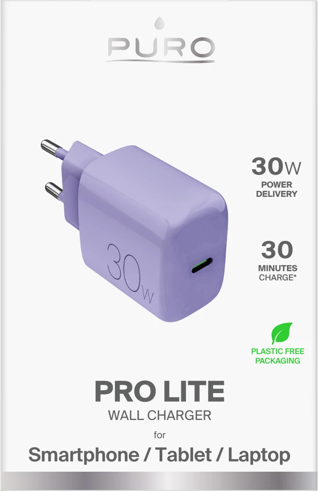 Karikues muri, Puro Pro Lite 30W, USB-C PD 30W, 1 port, prizë EU, vjollcë