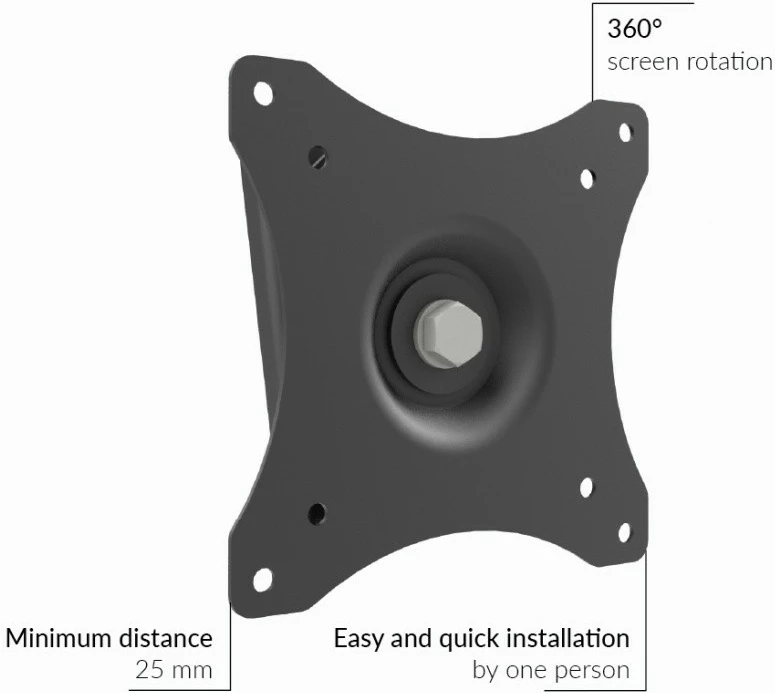 Mbajtës muri për monitor Edbak GD03, VESA 75x75 - 100x100, 10 kg, i zi