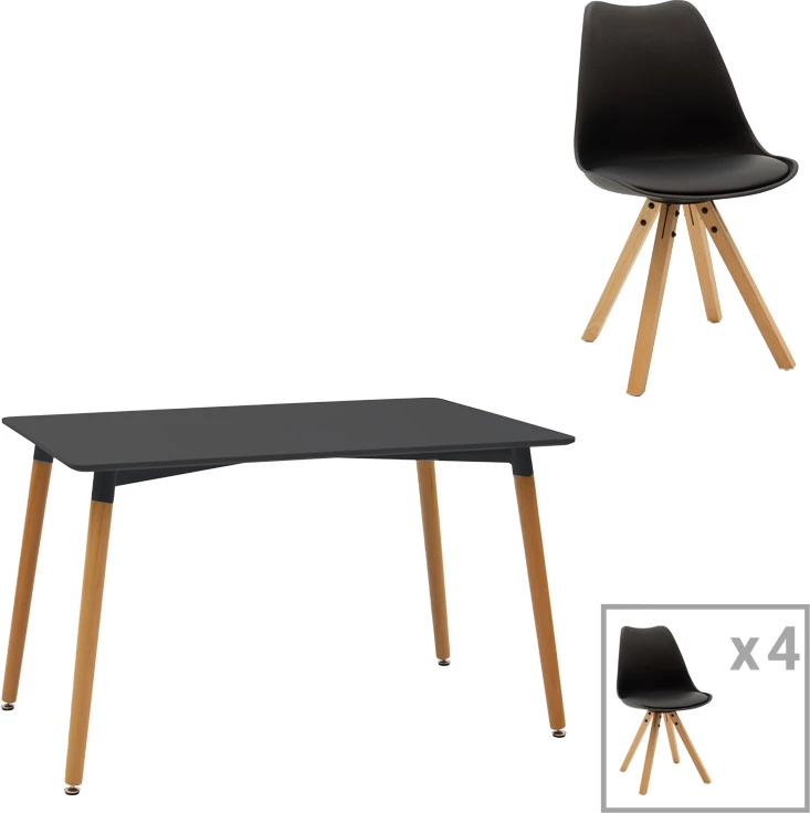 Set tavoline me karrige për ngrënie, 5 pjesë, Natali-Caron, MDF, ngjyrë e zezë-natyrale, 120x80x76cm