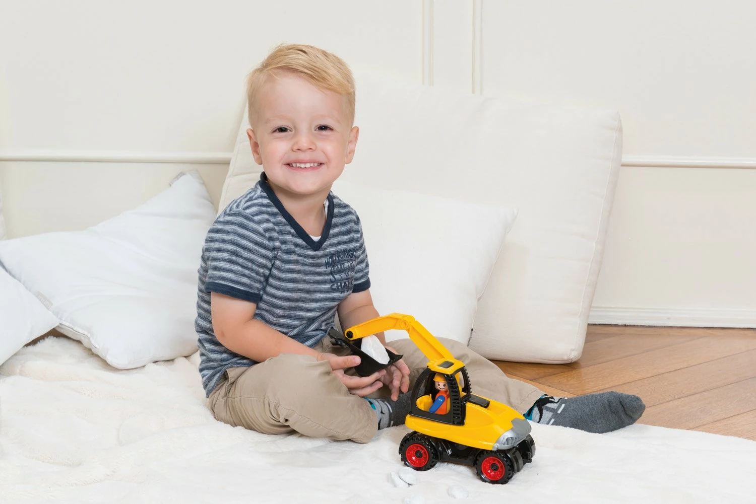 Ekskavator lodër Lena 25cm, plastikë, verdhë/zi, në kuti