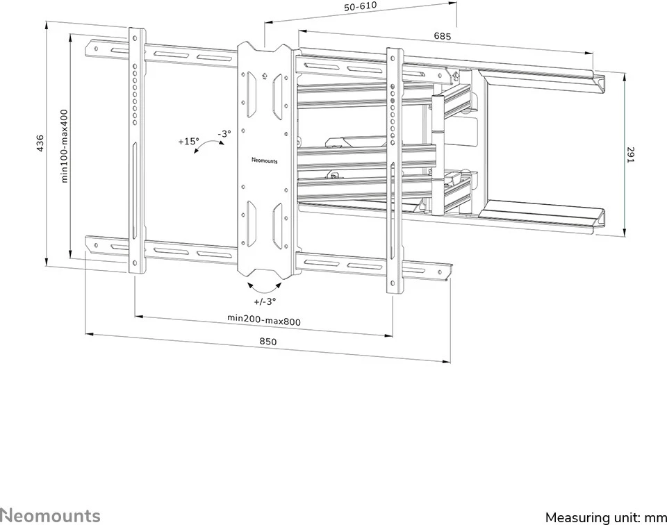 Mbajtës muri Neomounts, Newstar, për TV 43"-86", i zi