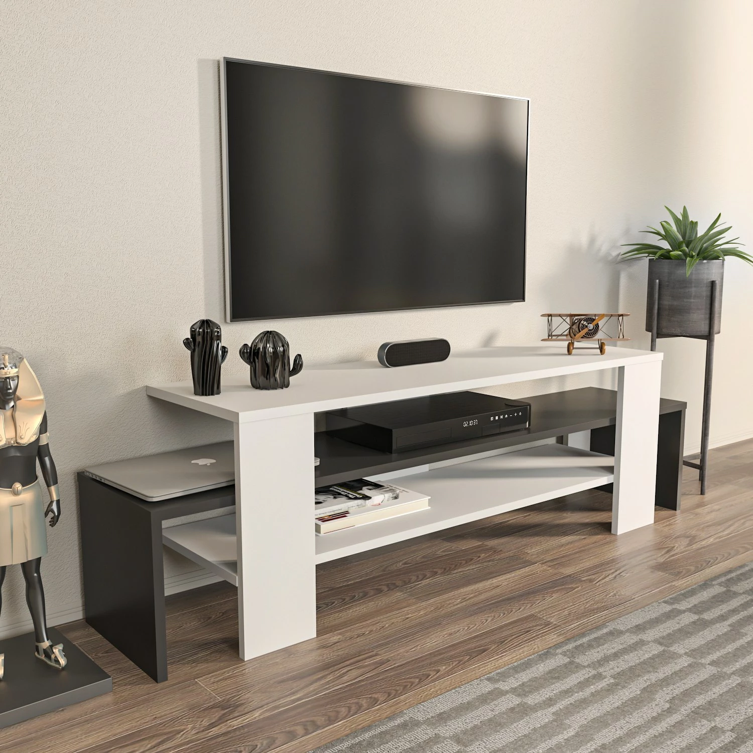 Komodë TV Skye Decor, Lenora, e bardhë dhe antracit