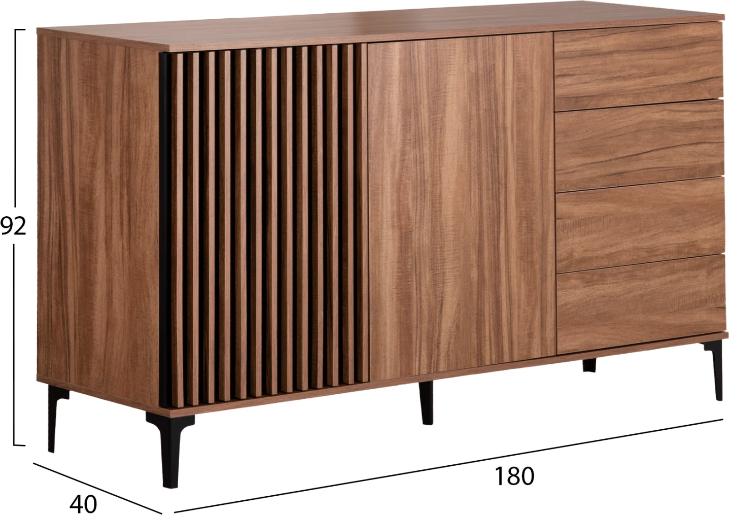 Bufe HARRY FH18006.01 melaminë, ngjyrë druri natyral dhe e zezë, 180x40x92H cm.