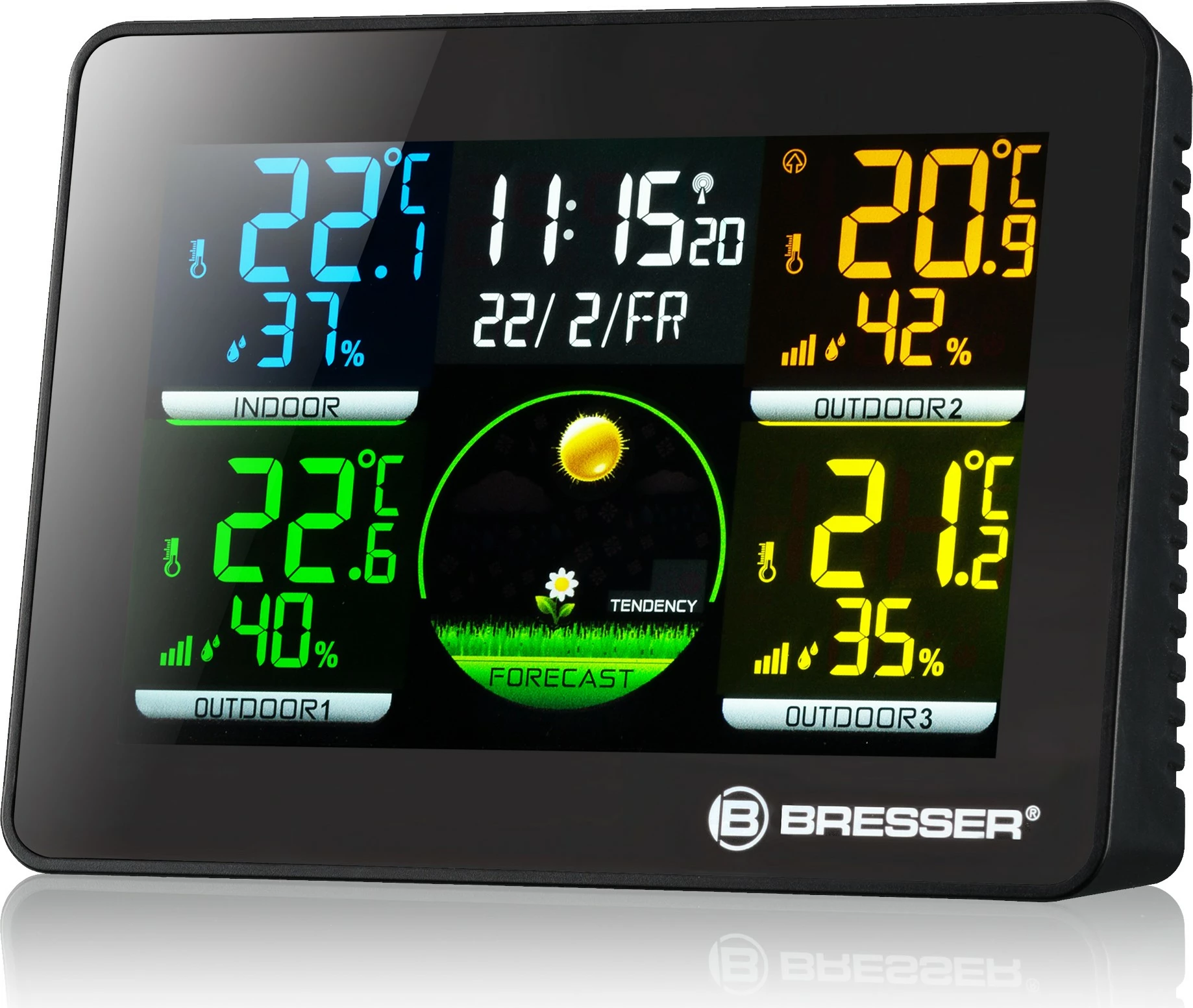 Termo-higrometër Bresser Quadro NLX me 3 sensorë wireless, ekran me ngjyra