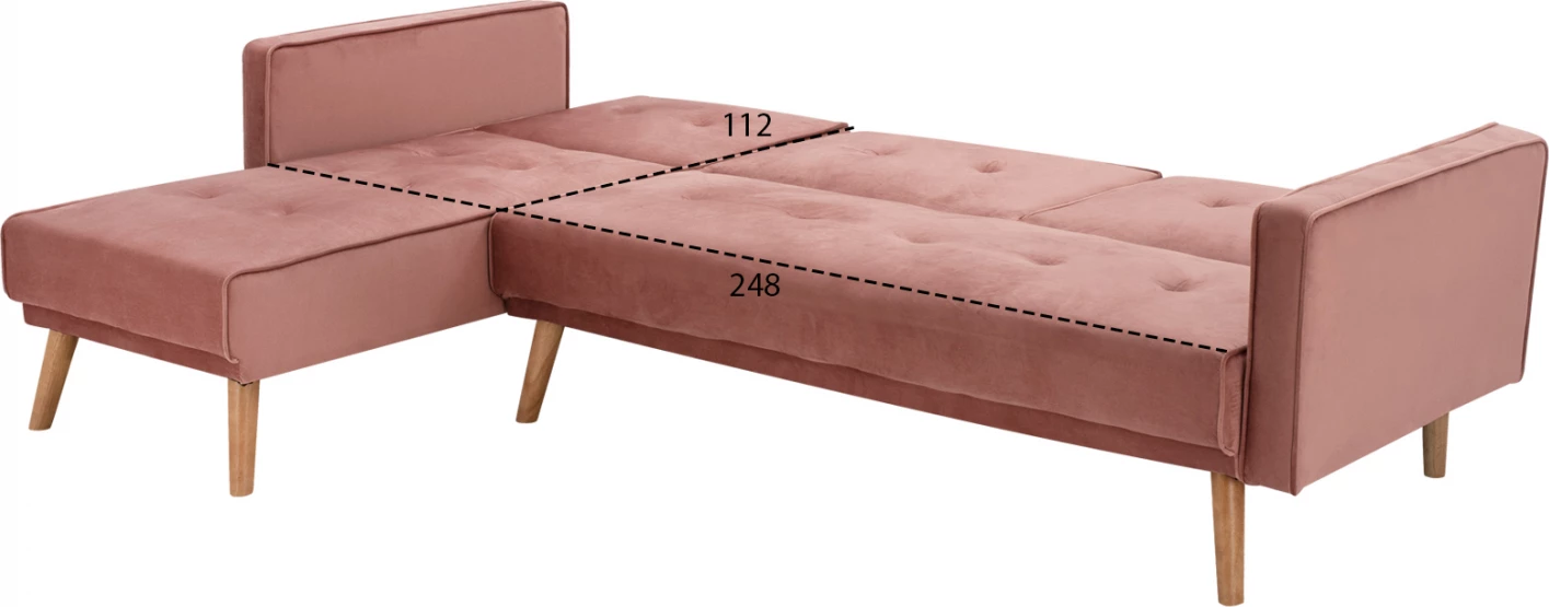 Divan qoshe i kthyeshëm TALIA FH3153.02 kadife në ngjyrë rozë e pluhurosur 267x153x85 cm