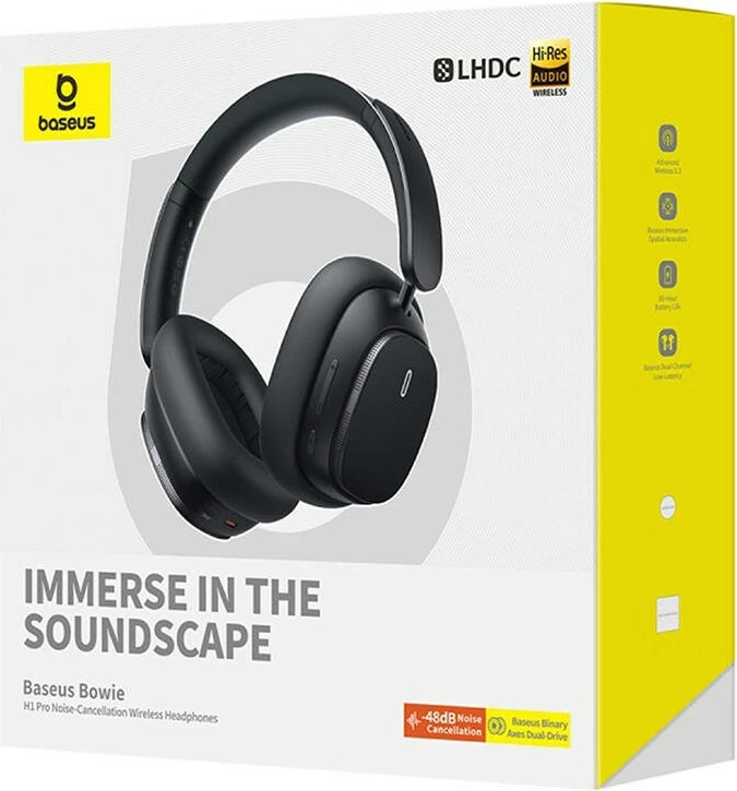 Kufje Baseus Bowie H1 Pro, Wireless, Bluetooth, Muzikë, USB Type-C, E Zezë