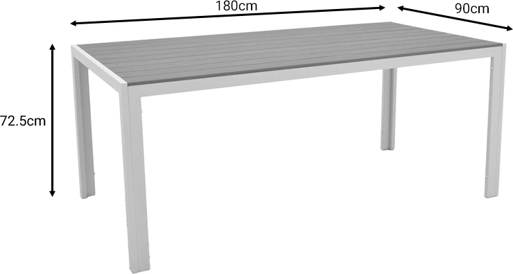 Tavolinë me karrige për terasë Nares-Azelie B set prej 7 copë ngjyrë e bardhë alumini dhe dru i përbërë në hije natyrale 180x90x72.5cm