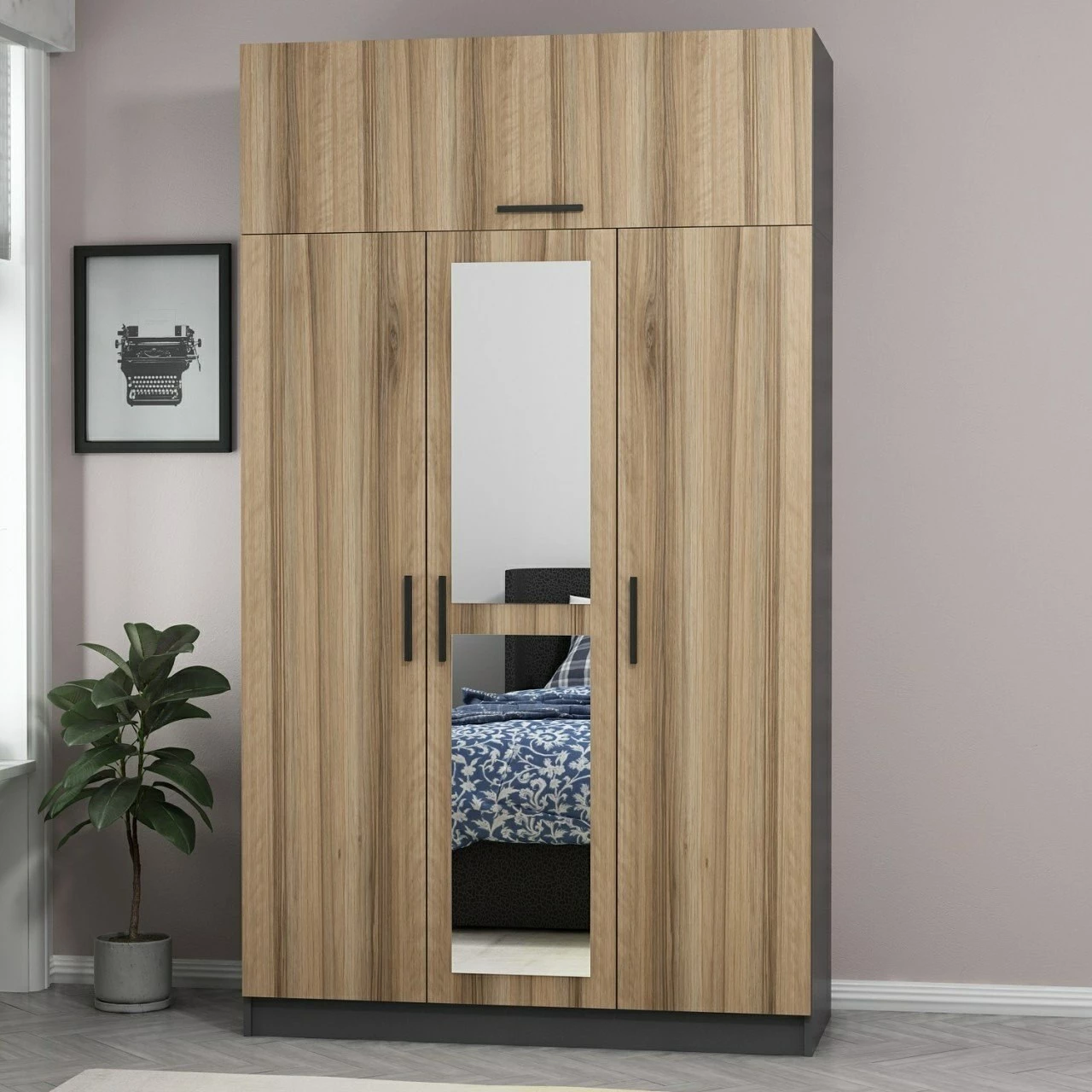 Dollap rrobash Skye Decor, 3 kapakë, dore, 135x235x52cm