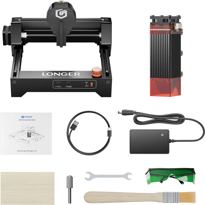 Gravues lazer Longer Ray5 mini 3.5W, zonë pune 130×140 mm, Wi‑Fi/USB, i zi, set aksesorësh