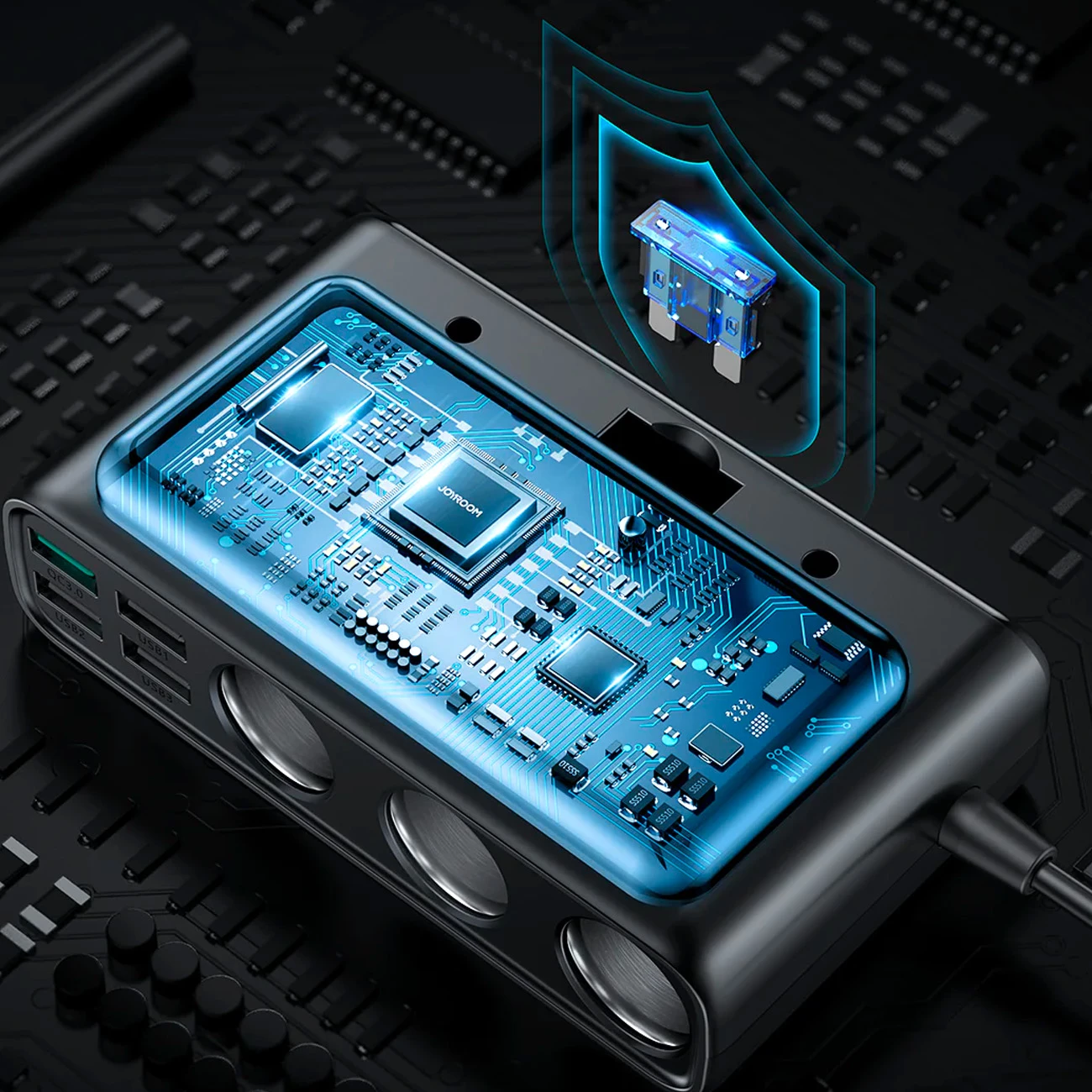 Karikues veture Joyroom JR-CL06, 9 porte, 154W, 5x USB-A/USB-C, 3x dalje çakmaku, e zezë