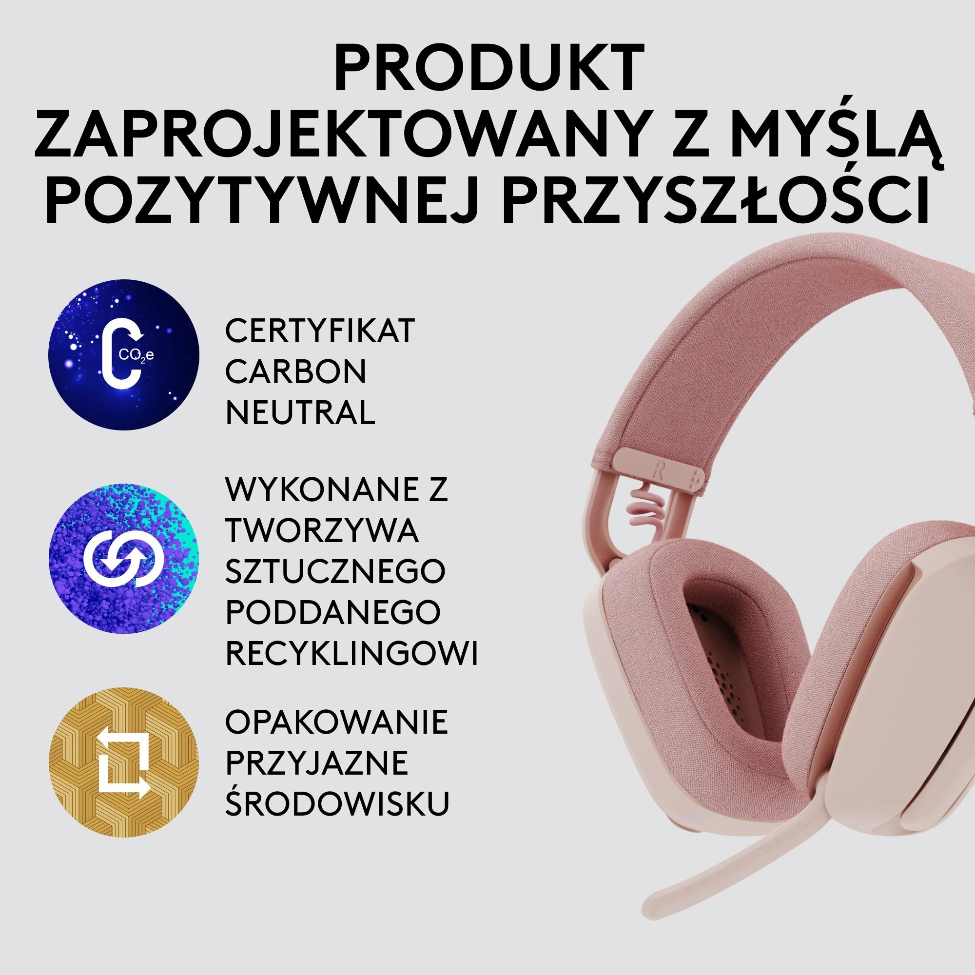 Kufje Logitech Zone Vibe 100 (981-001224), wireless Bluetooth/USB-C, me mikrofon, rozë
