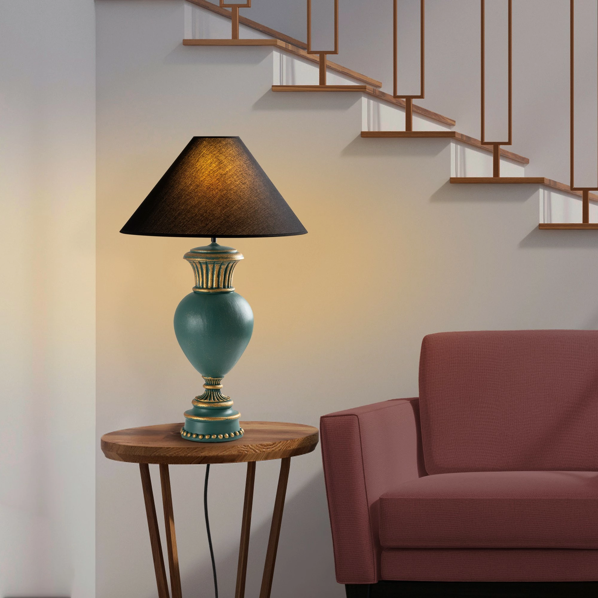 Llambë tavoline Opviq, ELEGANZE-5321, ngjyrë e gjelbër dhe e zezë