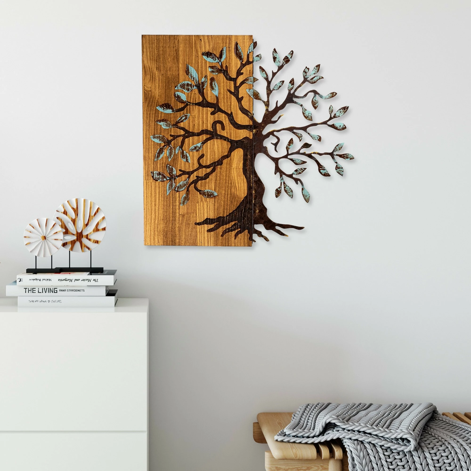 Aksesor dekorativ muri prej druri, Wallity Agac 5, ngjyrë arre, 58x58cm