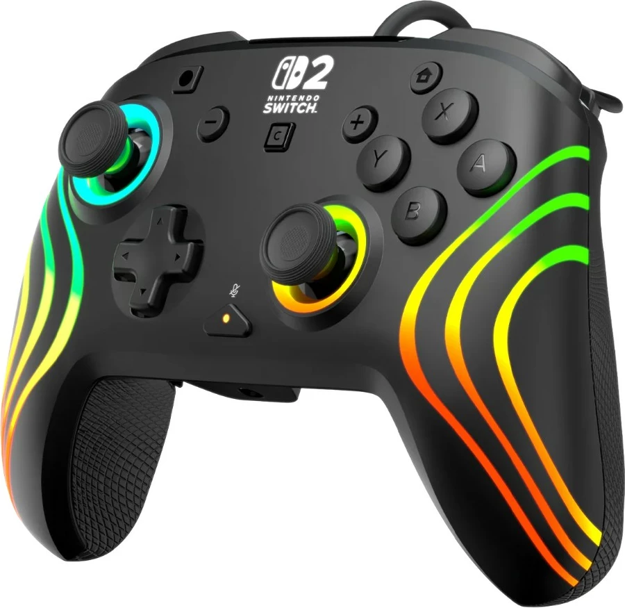 Kontroller me kabllo Turtle Beach Afterglow Wave për Nintendo Switch 2, RGB, Hall sticks, USB 3m, jack 3.5mm, i zi