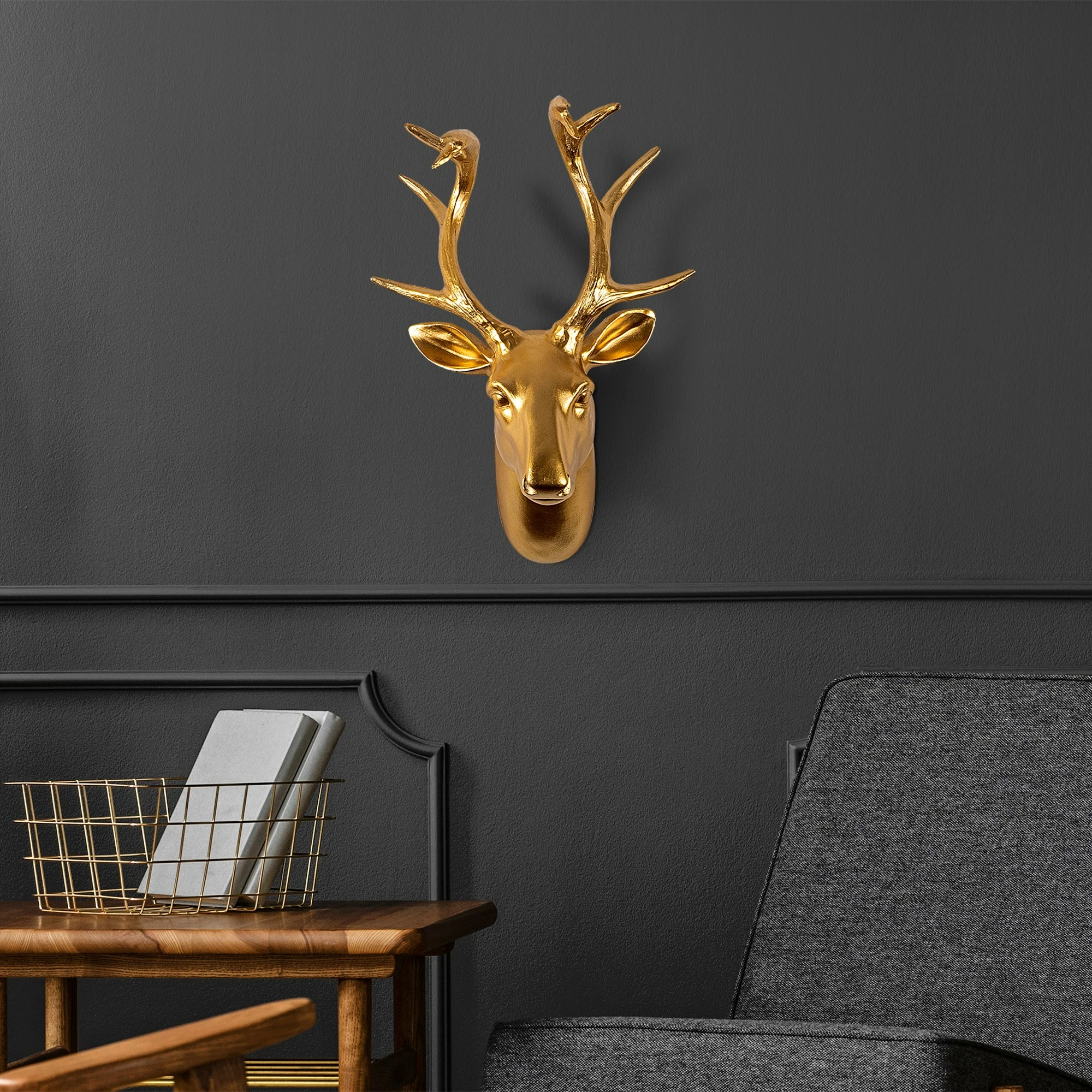 Aksesor dekorativ për mur, bust dreu, ngjyrë ari, Wallity