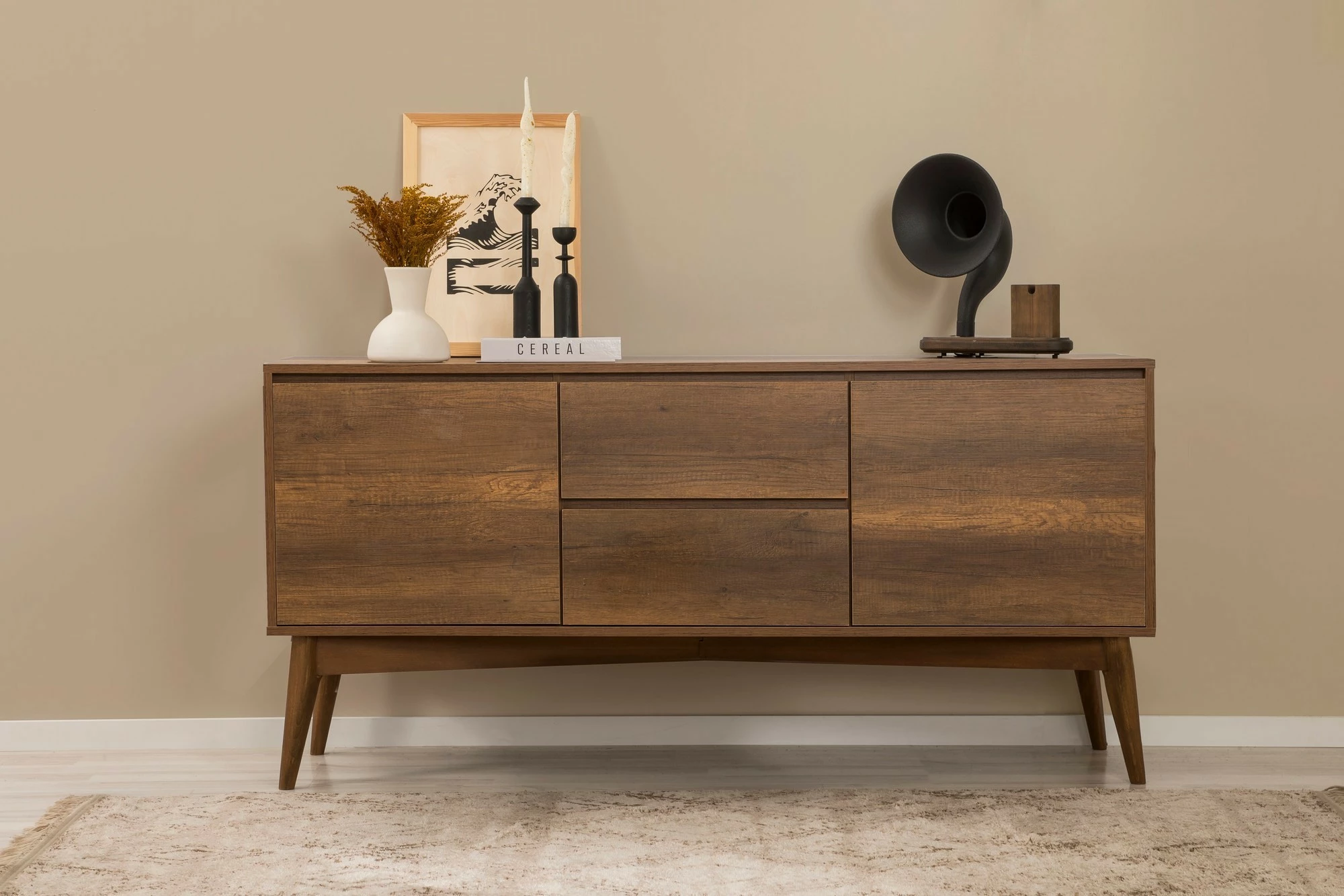 Set tavolinë me karrige dhe konsol, zgjatues, 7 pjesë, Skye Decor, Vina 03 0701, ngjyrë arre, gri