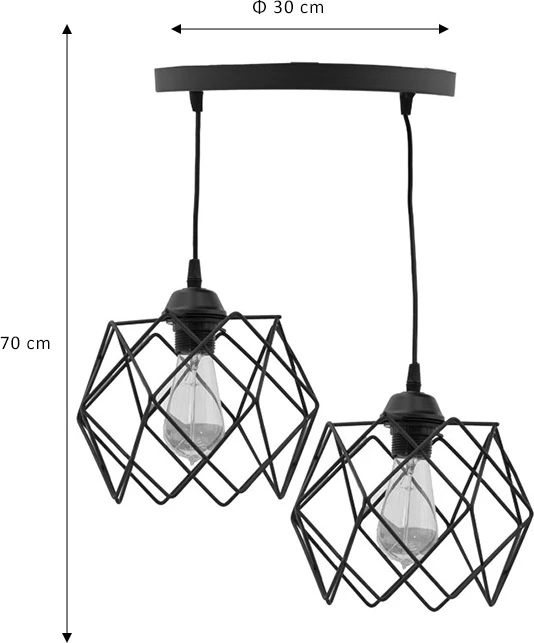 Dritë tavani me dy llampa Zocie E27 e zezë Φ30x70cm