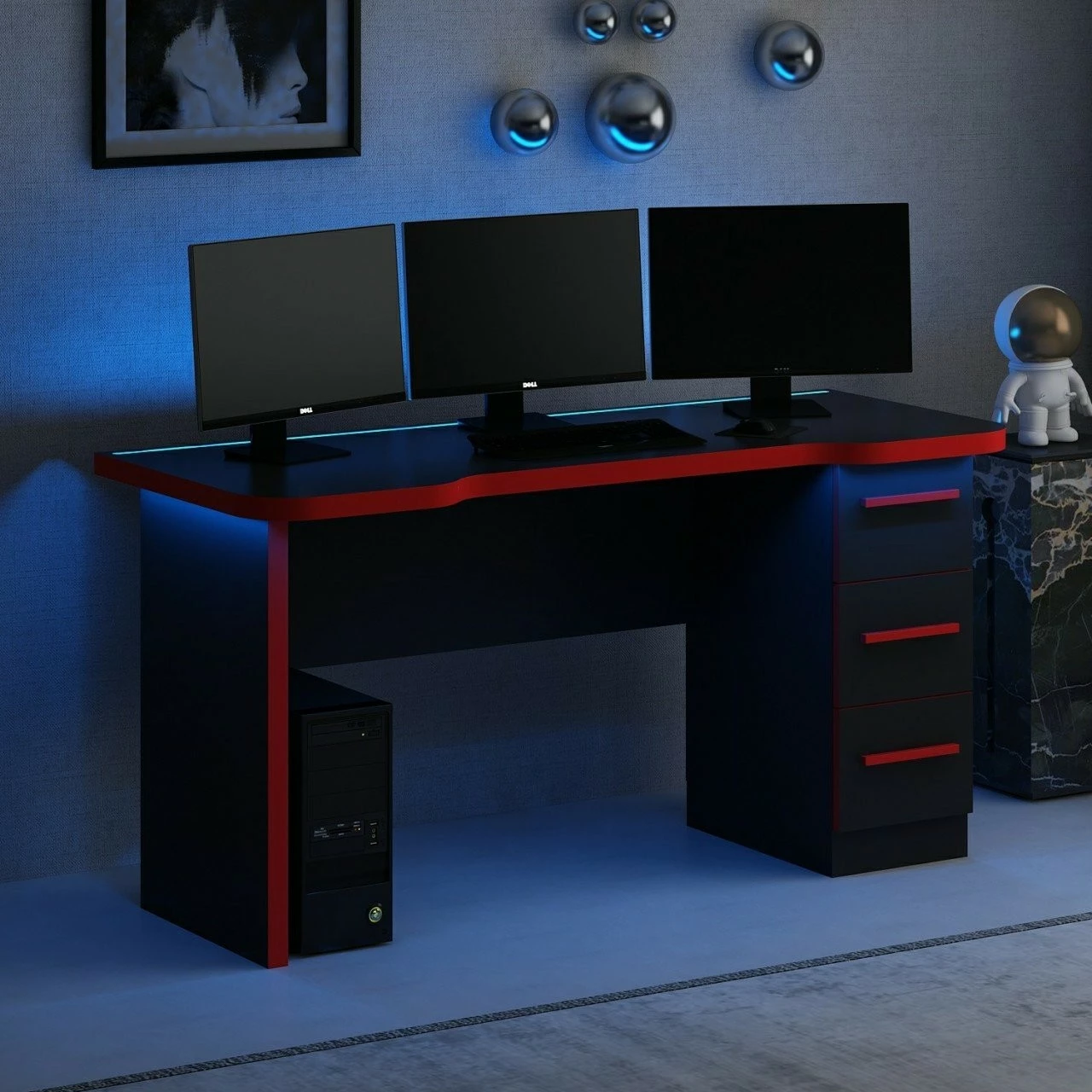 Tavolinë gaming Skye Decor Phoenix 10, e zezë, e kuqe