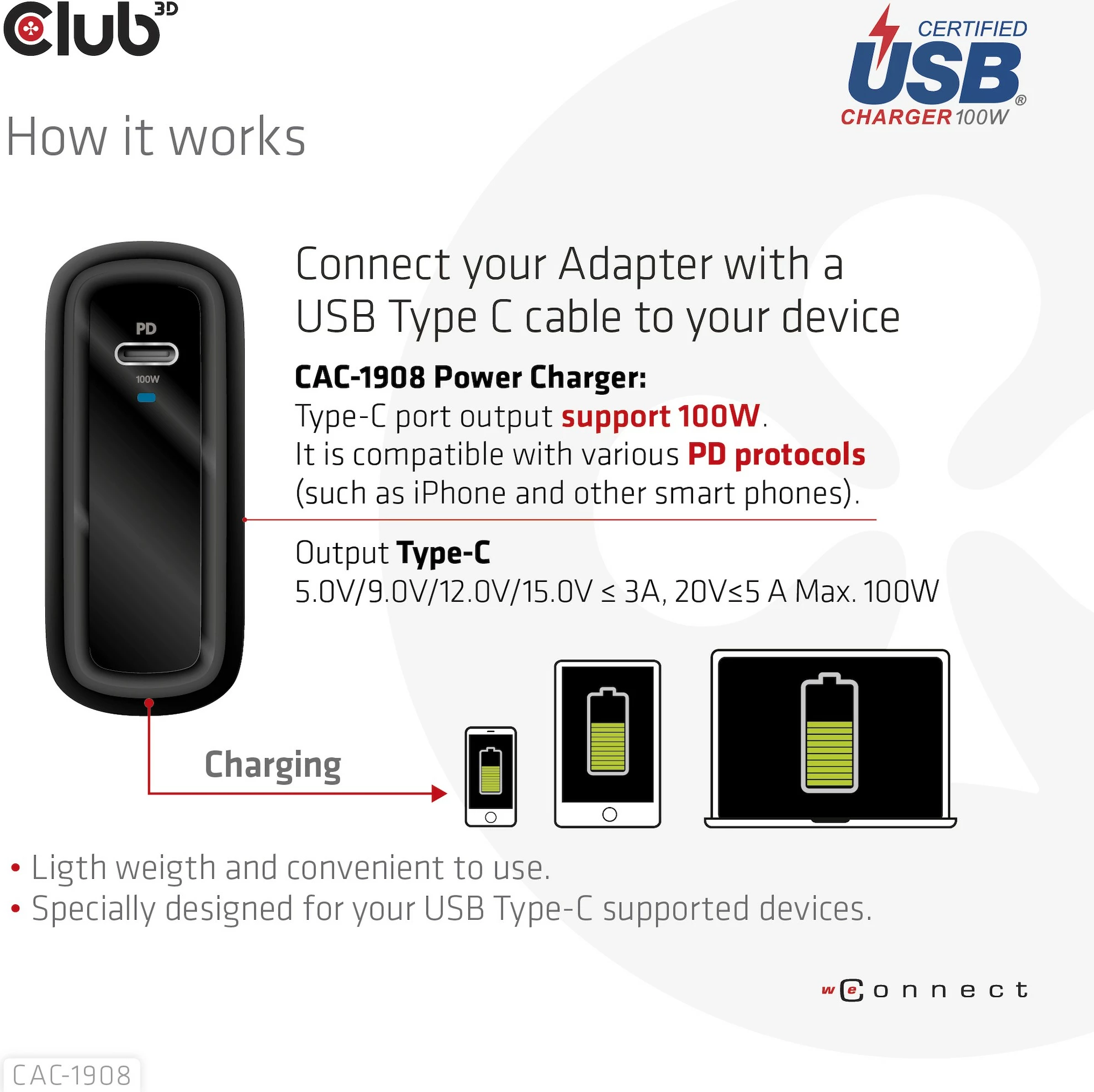 Karikues Club3D USB Type-C PD 100W, GaN, i zi