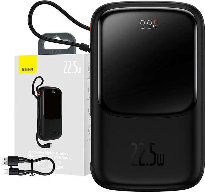 Powerbank Baseus Qpow Pro 10000mAh, 22.5W, me kabllo USB-C, e zezë