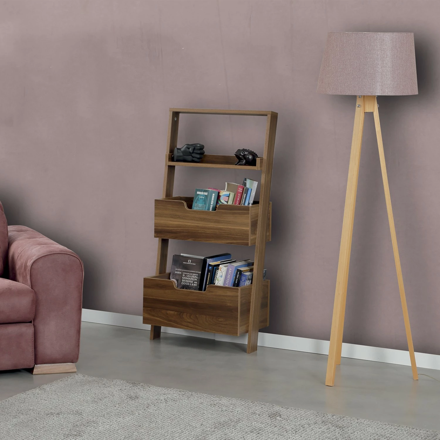 Raft librash Hanah Home, i ulët, ngjyrë arre