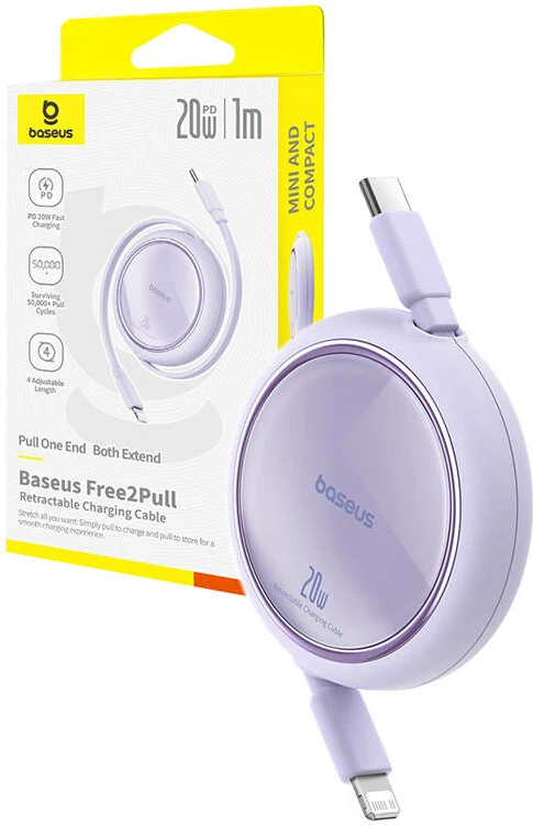 Kabllo USB Baseus Free2Pull, USB-C në Lightning, 20W, 1m, vjollcë