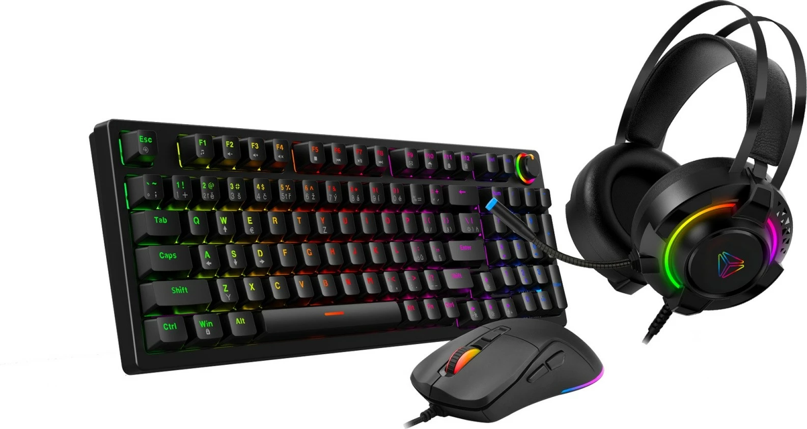 set gaming 3-në-1, YENKEE, YGS 03 ECLIPSE, tastierë mekanike RGB QWERTY, maus deri 4200 DPI, kufje me mikrofon, i lidhur USB, e zezë