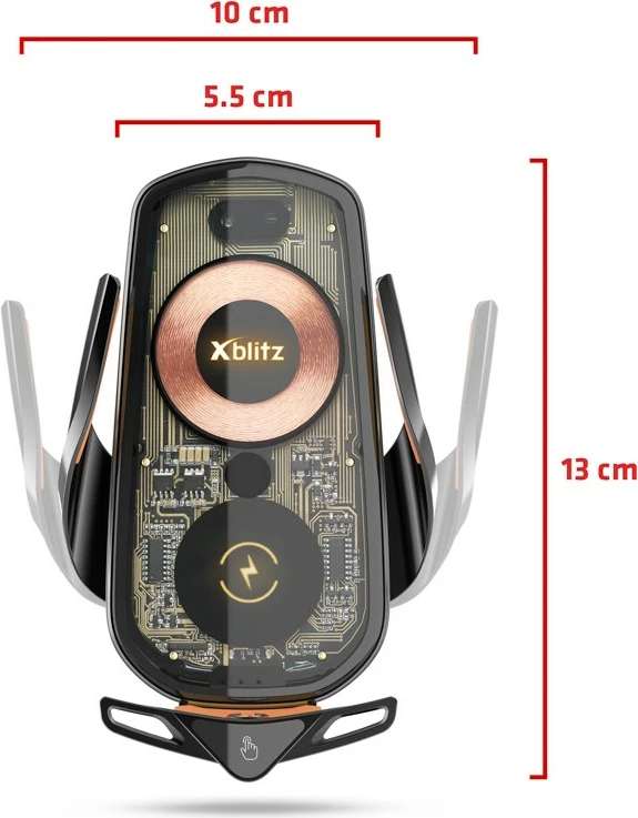Mbajtës automatik Xblitz FX6 EXCLUSIVE për celular/tablet, me karikim wireless, i zi