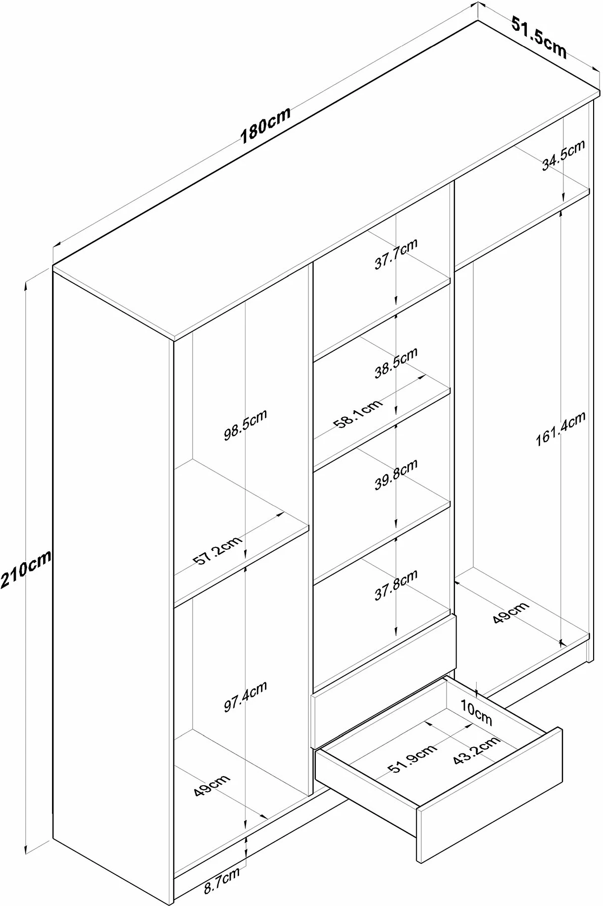Dollap Hanah Home, BA113 - 2337, ngjyrë arr dhe e bardhë