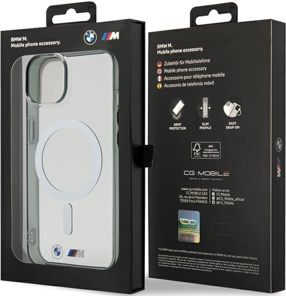 Mbështjellës BMW Silver Ring MagSafe për iPhone 15, Transparent