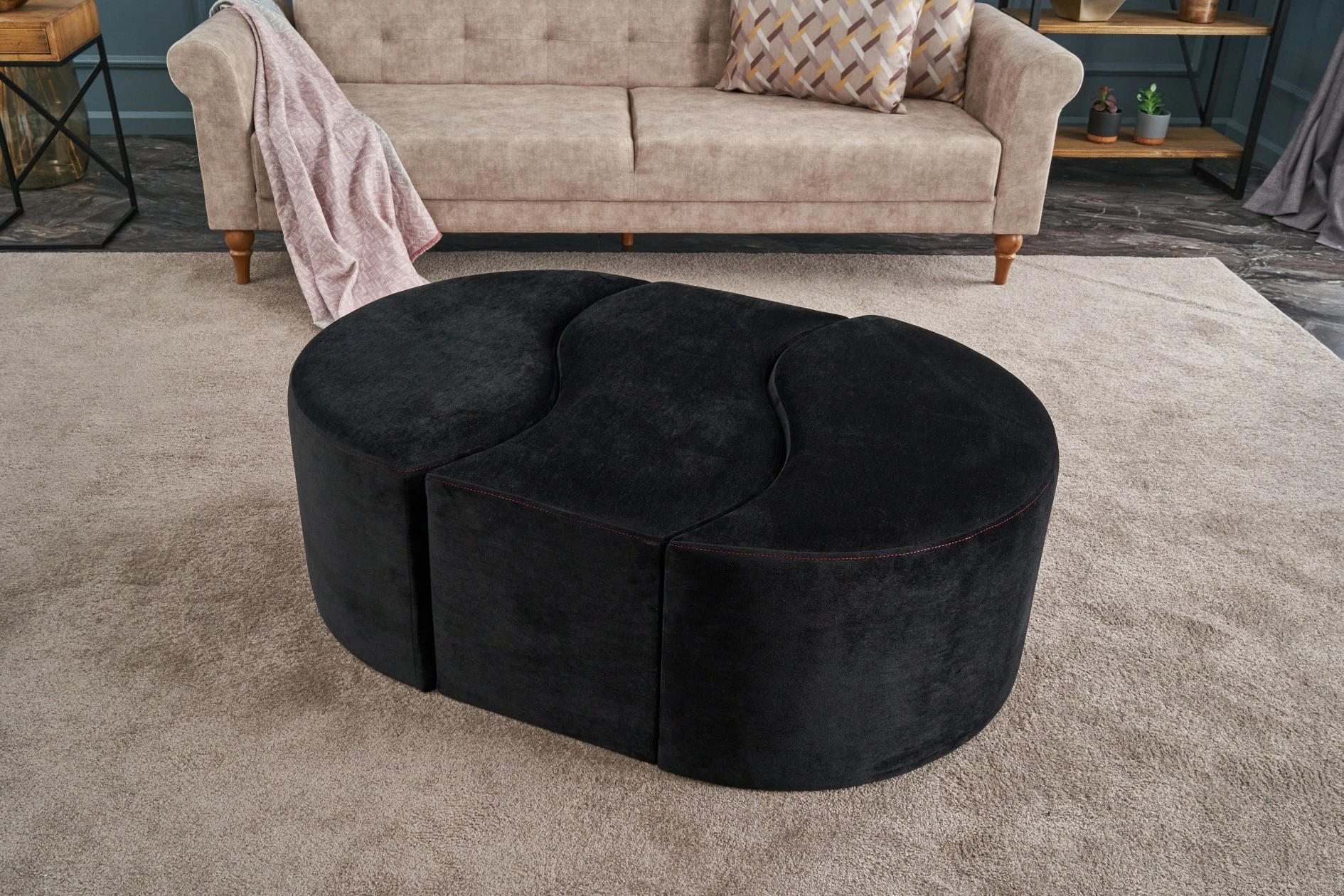 Pufë Alya, Atelier del Sofa, anthracite dhe rozë, set prej 2 copash