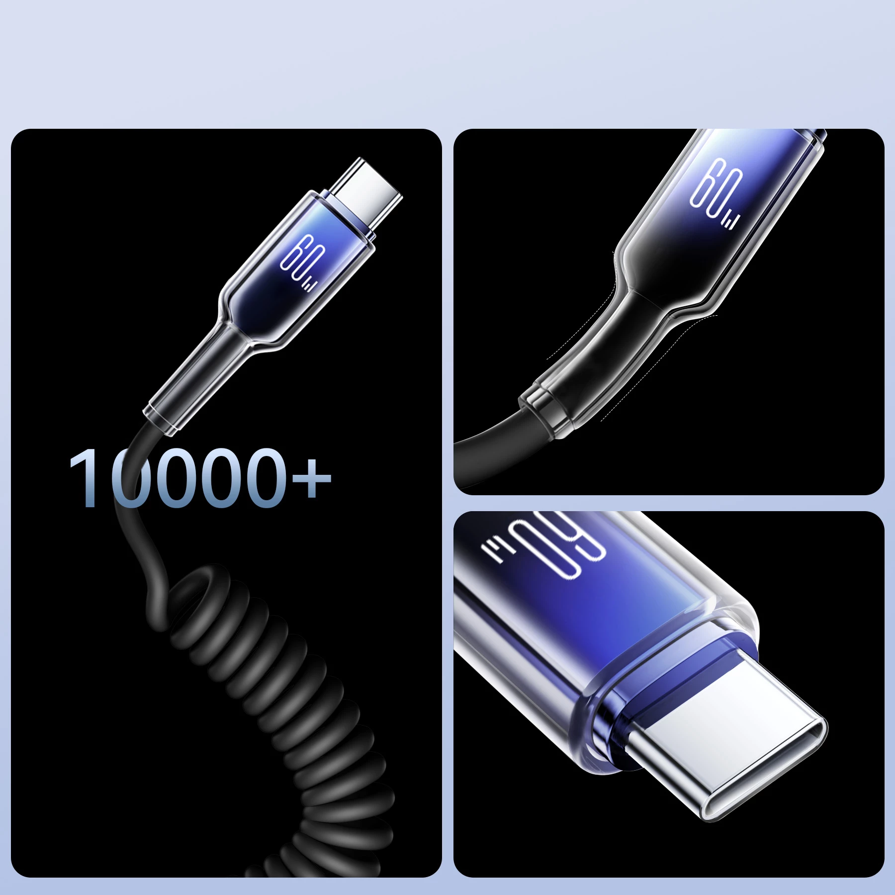Kabllo spiral USB-C në USB-C Joyroom S-A43 Crystal-Clear Series, 1.5m, 60W, e zezë