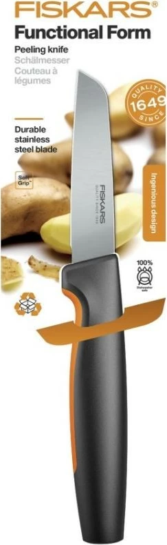 Thikë kuzhine Fiskars Functional Form 1057544, teh çelik inox 8 cm, dorezë e zezë/portokalli