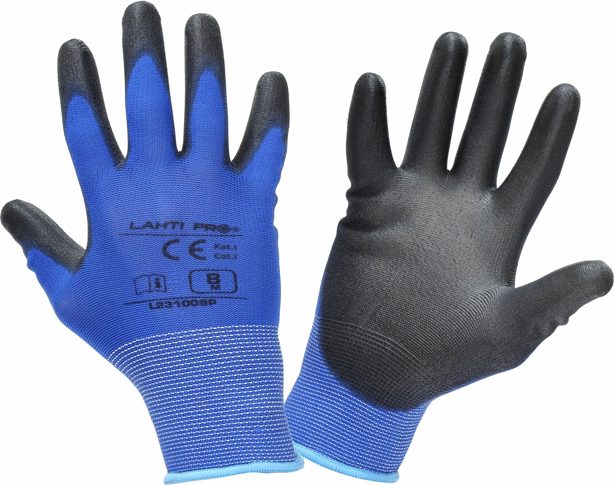 Doreza pune LAHTI PRO L231009K, PU-coated, size L, blu-zi, 1 palë