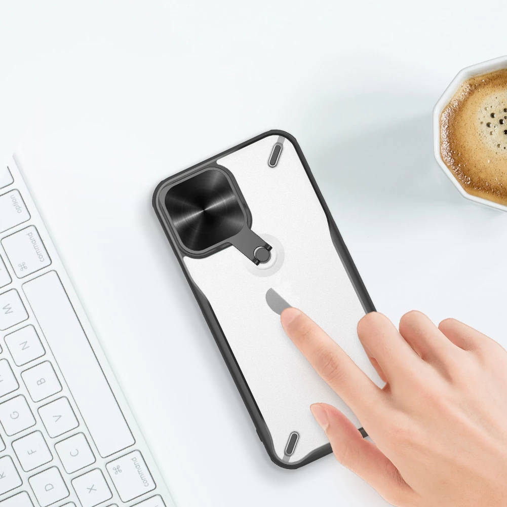 Mbështjellës Nillkin Cyclops Case për iPhone 13 Pro, me kapak kamere dhe qëndrim, i zi