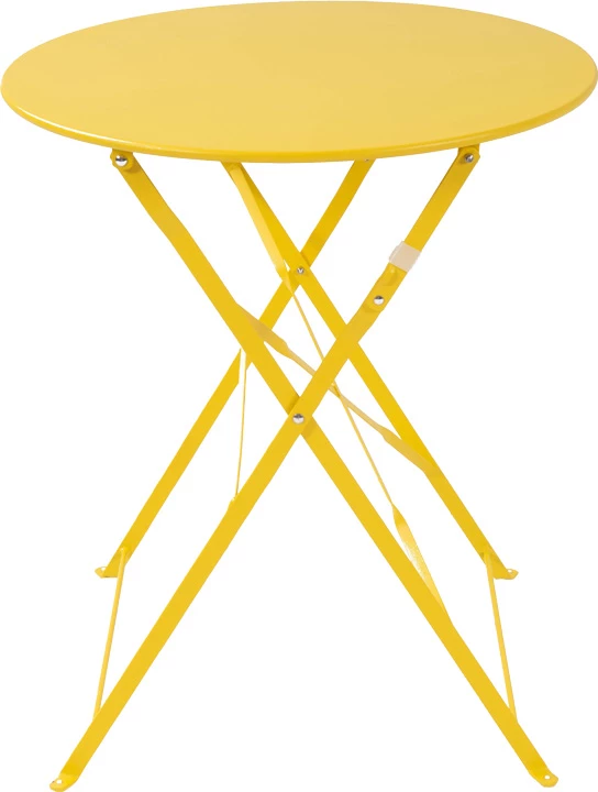 Set bistro 3 copë tavolinë metalike palosëse, ngjyrë e verdhë, D60x71cm