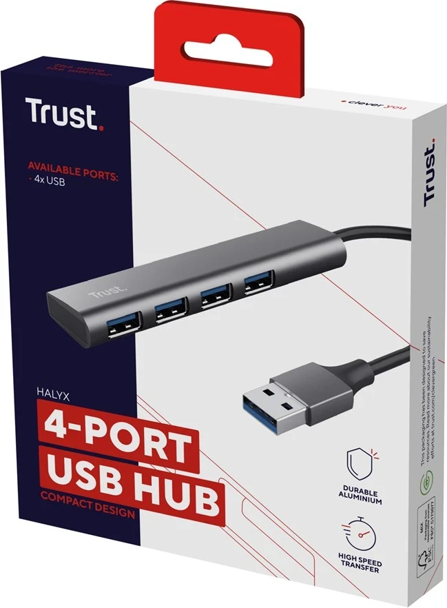 Hub USB Trust Halyx, 3.2 Gen 1, 5 Mbit/s, Gri