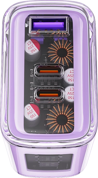 Karikues muri Acefast A45, GaN, 65W, 3 porta (2xUSB-C, 1xUSB), Gri