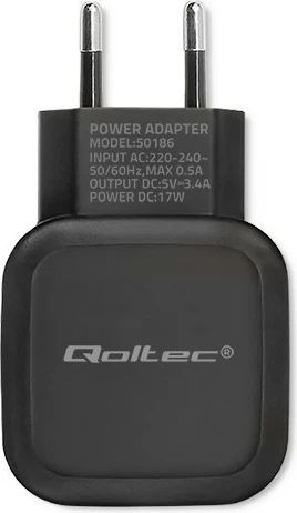 Karikues muri Qoltec 50186, 17W, 2xUSB, 5V, 3.4A, i zi