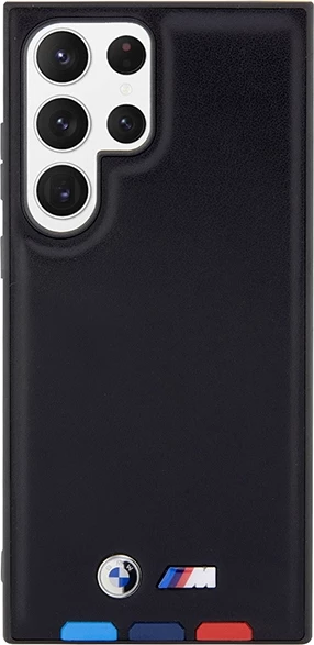 Mbështjellës BMW Leather Stamp Tricolor për Samsung Galaxy S23 Ultra, i zi