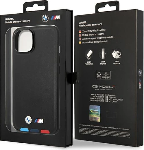 Mbështjellës BMW BMHCP14M22PTDK për iPhone 14 Plus 6.7", lëkurë, e zezë