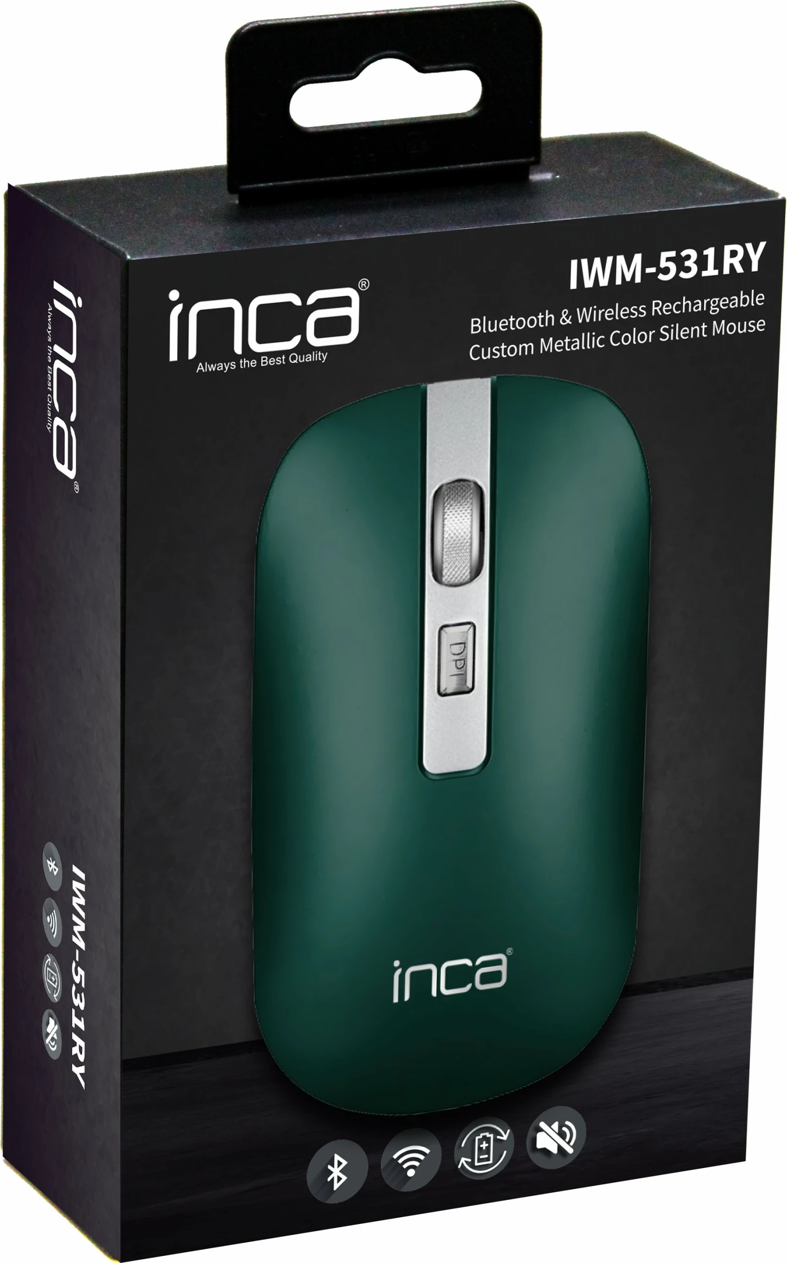 Maus Inca IWM-531RY, wireless & Bluetooth, 1600 DPI, akku, gjelbër