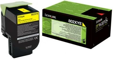 Toner, Lexmark, 802XYE 80C2XYE, kapacitet i lartë deri 4,400 faqe, verdhë