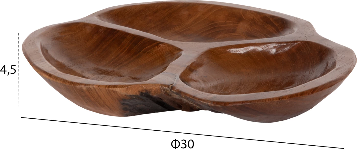 Enë dekorative për tryezë, dru tik natyral, FH4272, Φ30x4.5cm