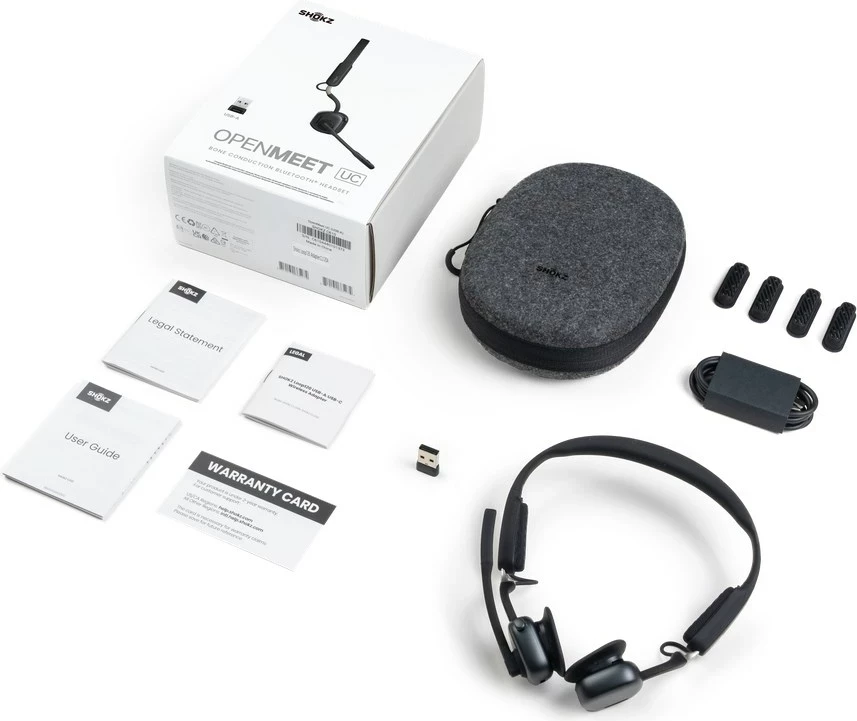 Kufje SHOKZ OpenMeet UC Wireless Bluetooth me dirigjim kockor, me adapter USB-A, të zeza