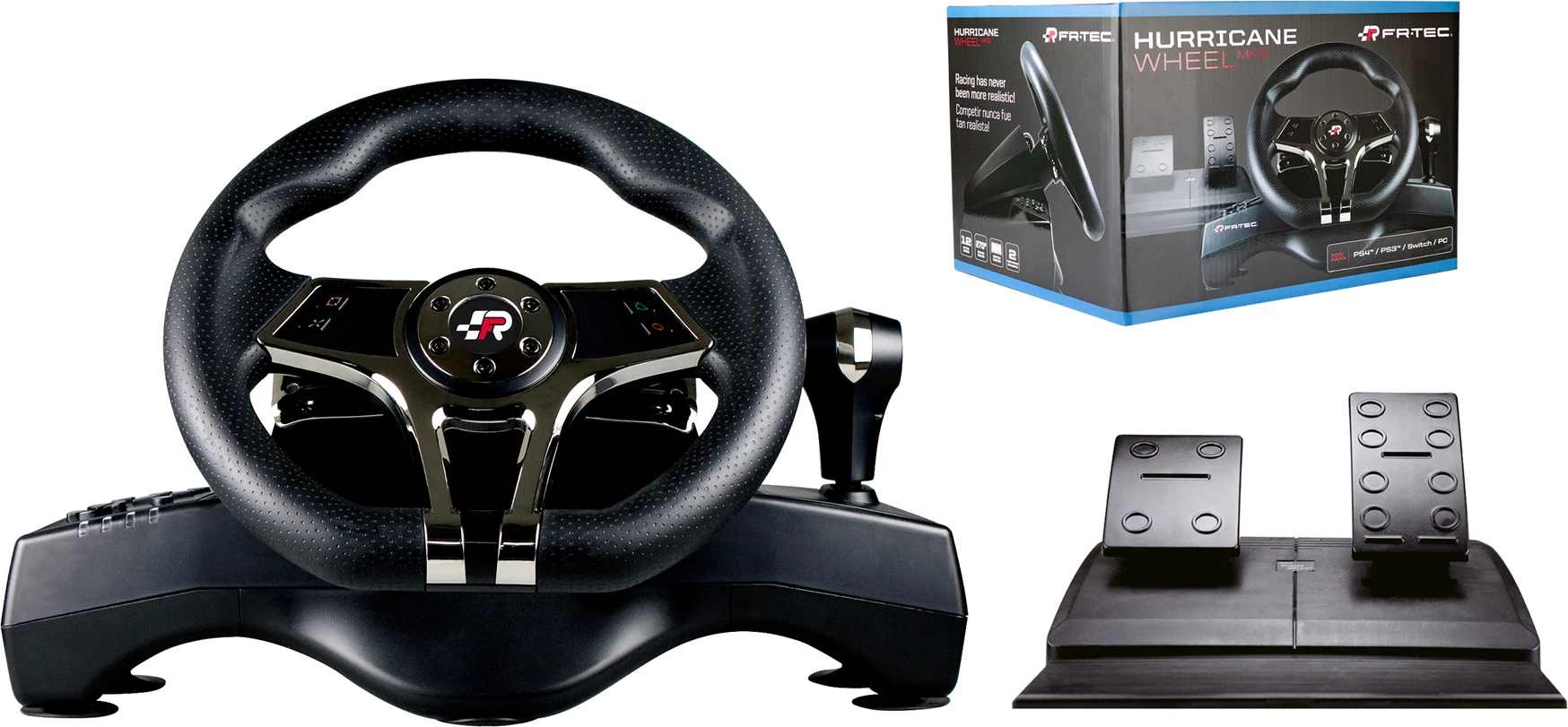 Volan gaming FR-TEC Hurricane MKII për PC/PS4/PS3/Switch, me pedale, i zi