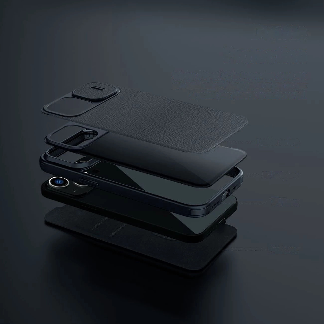 Mbështjellës Nillkin Qin Leather Pro Case për iPhone 14 Plus, me kapak dhe mbrojtje kamere, i zi