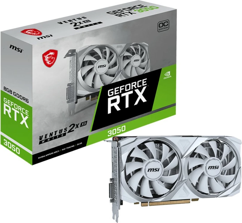 Kartelë grafike MSI RTX 3050 8GB Ventus 2X XS OC, e bardhë